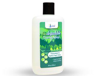Biodegradable Camp Soap - 8 oz Bottle Soap - For Fresh & Salt Water - For Hands, Dishes & Clothing - Unscented Liquid Camp Soap - Fragrance Free Hand Soap - Travel Laundry Soap