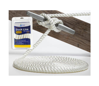 1/2" x 25' White 3 Strand Twisted Nylon Dock Line - For Boats up to 35' - Sold Individually