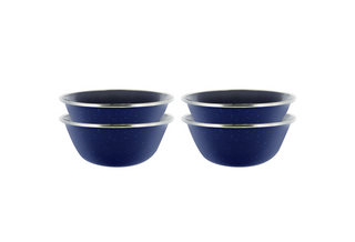 6" Enamel Camping Bowl - 4 Pack Metal Camping Bowl with Blue Enamel Finish - For Camping, Hiking & Picnics
