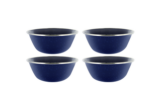 6" Enamel Camping Bowl - 4 Pack Metal Camping Bowl with Blue Enamel Finish - For Camping, Hiking & Picnics