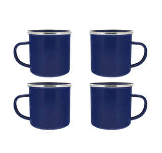 24 oz Enamel Mug - 4 Pack - Metal Camping Mug with Blue Enamel Finish - Coffee Mug for Camping, Hiking & Picnics