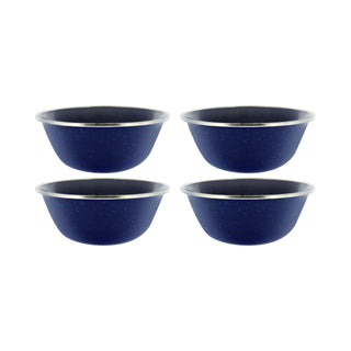 6" Enamel Camping Bowl - 4 Pack Metal Camping Bowl with Blue Enamel Finish - For Camping, Hiking & Picnics