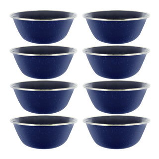6" Enamel Camping Bowl - 8 Pack Metal Camping Bowl with Blue Enamel Finish - For Camping, Hiking & Picnics