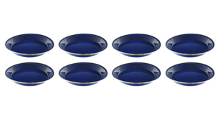 Camping Dinnerware 8-Person Set, 24 Items- 8 ea of 24 oz Mugs, 6" Bowls & 10" Plates Metal w/ Blue Enamel Finish