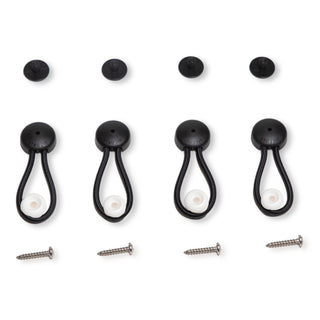 SP-03BW | Stayput Fasteners 6 5/8" Standard Size Black Bungee Shock Cord & Fastener for Boat Canvas (4 Pack) with White Knobs and #10 Stainless Titanium Screws