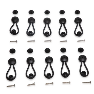 SP-07B | Stayput Fasteners 6 5/8" Standard Size Black Bungee Shock Cord & Fastener for Boat Canvas (10 Pack) with Black Knobs and #10 Stainless Titanium Screws