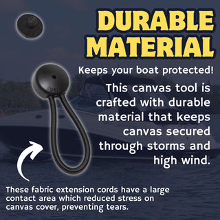 SP-02B | Stayput Fasteners 6 5/8" Standard Size Black Bungee Shock Cord & Fastener for Boat Canvas (4 Pack) with Knobs and #10 Stainless Titanium Screws