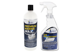 UV Protectant Spray for Vinyl, Plastic, Rubber, Fiberglass, etc 32 fl oz & High Gloss Premium Marine Wax 32 oz (2 Items)