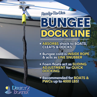 6' Bungee Dock Line - Black - Stretches to 9' - Ideal for Boats, PWC, Jet Ski, Dinghy, Kayak & Pontoon up to 4000#