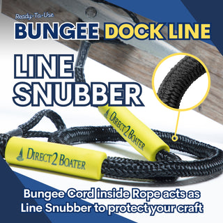 5' Bungee Dock Line - Black - (2 Pack) - Stretches to 7' - Ideal for Boats, Jet Ski, Dinghy & Pontoon up to 4000#