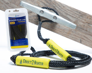 4' Bungee Dock Line - Black - (2 Pack) - Stretches to 5.5' - Ideal for Boats, Jet Ski, Dinghy & Pontoon up to 4000#