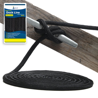 5/8" x 15' - Black Double Braided 100% Premium Nylon Dock Line - For Boats Up to 45' - Long Lasting Mooring Rope - Strong Nylon Dock Ropes for Boats - Marine Grade Sailboat Docking Rope