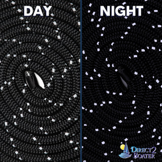 5/8" x 20' Black REFLECTIVE Double Braided Nylon Dock Line - For Boats up to 45' - Long Lasting Mooring Line - Strong Nylon Dock Lines for Boats - Marine Grade Sailboat Docking Line