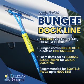 5' Bungee Dock Line - Blue - (2 Pack) - Stretches to 7' - Ideal for Boats, Jet Ski, Dinghy & Pontoon up to 4000#