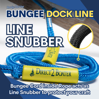5' Bungee Dock Line - Blue - (2 Pack) - Stretches to 7' - Ideal for Boats, Jet Ski, Dinghy & Pontoon up to 4000#