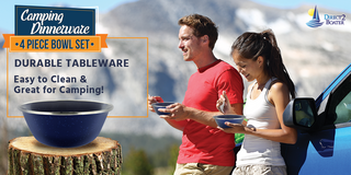 6" Enamel Camping Bowl - 4 Pack Metal Camping Bowl with Blue Enamel Finish - For Camping, Hiking & Picnics