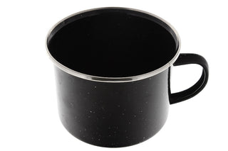 Camping Dinnerware Set with Camp Soap - 1-Person Set, 4 Items - 16 oz Mug, 7.5" Bowl & 10" Plate Metal w/ Black Enamel Finish