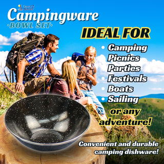 7.5" Camping Dinnerware Bowls - 3 Pack - Black Enamel Finish - For Camping, Hiking, and Picnics