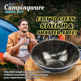 7.5" Camping Dinnerware Bowls - 3 Pack - Black Enamel Finish - For Camping, Hiking, and Picnics