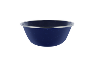 Camping Dinnerware 12-Person Set, 36 Items - 12 ea of 24 oz Mugs, 6" Bowls & 10" Plates Metal w/ Blue Enamel Finish