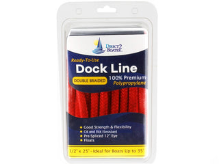 DB-125 | 1/2" x 25' Red Double Braided Polypropylene Dock Line - for Boats up to 35'