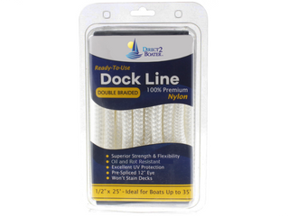 DB-130 | 1/2" x 25' - White Double Braided 100% Premium Nylon Dock Line - For Boats up to 35'