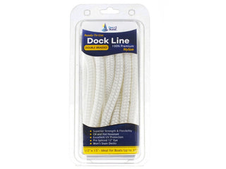 DB-132-2T | 1/2" x 15' - White (2 Pack) Double Braided Nylon Dock Line