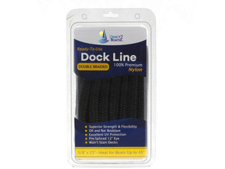 DB-140-2T | 5/8" x 25' - Black (2 Pack) Double Braided 100% Premium Nylon Dock Line - For Boats up to 45'