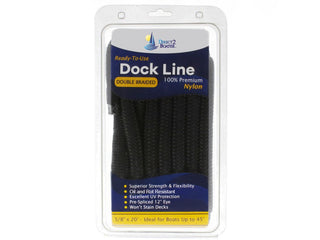 DB-141 | 5/8" x 20' - Black Double Braided 100% Premium Nylon Dock Line - For Boats up to 45'