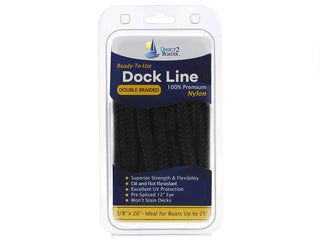 DB-145 | 3/8" x 20' - Black Durable Double Braided Nylon Dock Line - For Boats up to 25'