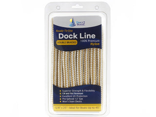 DB-154 | 5/8" x 25' - Gold/White Double Braided 100% Premium Nylon Dock Line - for Boats up to 45'
