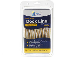 DB-156 | 1/2" x 25' - Gold/White Double Braided 100% Premium Nylon Dock Line - For Boats up to 35'