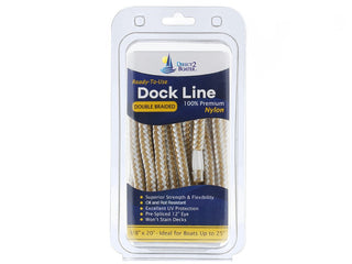 DB-159-2T | 3/8" x 20' Gold/White (2 Pack) Double Braided 100% Premium Nylon Dock Line - For Boats up to 25'