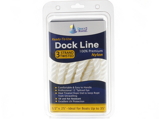1/2" x 25' White - (2 Pack) - 3 Strand Twisted Nylon Dock Line - For Boats up to 35'
