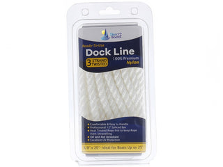 3/8" x 20' White 3 Strand Twisted Nylon Dock Line - For Boats up to 25' -  Sold Individually