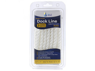 3/8' x 15' White - (2 Pack) - 3 Strand Twisted Nylon Dock Line - For Boats up to 25'