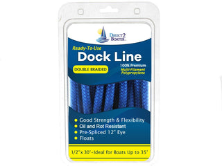 1/2" x 30' - Blue - Double Braided Polypropylene Dock Line - For Boats up to 35' - Sold Individually