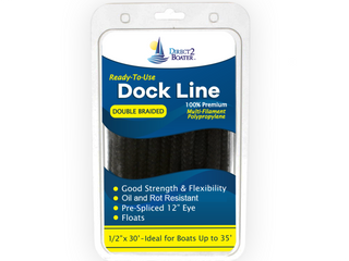 1/2" x 30' - Black - Double Braided Polypropylene Dock Line - For Boats up to 35' - Sold Individually