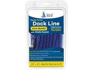 5/8" x 20' Blue  Solid Braided Poly Dock Line w/ Chafe Guard For Boats up to 45' - Sold Individually