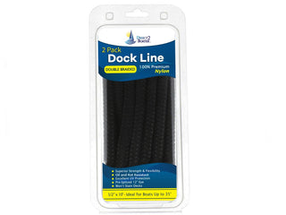 DB-201-2T | 1/2" x 10' - Black (2 Pack) Double Braided Nylon Dock Line