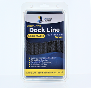 5/8" x 30' - Dark Navy (2 Pack) Double Braided 100% Premium Nylon Dock Line - For Boats Up to 45' - Long Lasting Mooring Rope - Strong Nylon Dock Ropes for Boats - Marine Grade Sailboat Docking Rope
