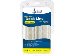 5/8" x 30' - White Double Braided 100% Premium Nylon Dock Line - For Boats Up to 45' - Long Lasting Mooring Rope - Strong Nylon Dock Ropes for Boats - Marine Grade Sailboat Docking Rope