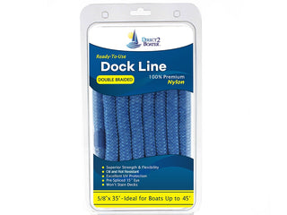 5/8" x 35' - Marine Blue Double Braided 100% Premium Nylon Dock Line - For Boats Up to 45' - Long Lasting Mooring Rope - Strong Nylon Dock Ropes for Boats - Marine Grade Sailboat Docking Rope