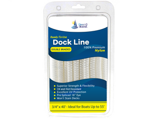 3/4" x 40' - White Double Braided 100% Premium Nylon Dock Line - For Boats Up to 55' - Long Lasting Mooring Rope - Strong Nylon Dock Ropes for Boats - Marine Grade Sailboat Docking Rope
