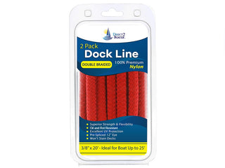 3/8" x 20' - Red (2 Pack) Double Braided 100% Premium Nylon Dock Line - For Boats Up to 25' - Long Lasting Mooring Rope - Strong Nylon Dock Ropes for Boats - Marine Grade Sailboat Docking Rope