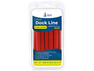 3/8" x 25' - Red (2 Pack) Double Braided 100% Premium Nylon Dock Line - For Boats Up to 25' - Long Lasting Mooring Rope - Strong Nylon Dock Ropes for Boats - Marine Grade Sailboat Docking Rope