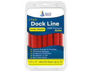 DB-245-2T | 1/2" x 15' - Red (2 Pack) Double Braided Nylon Dock Line