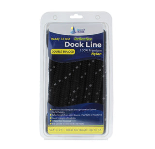 5/8" x 25' Black REFLECTIVE Double Braided Nylon Dock Line - For Boats up to 45' - Long Lasting Mooring Rope - Strong Nylon Dock Ropes for Boats - Marine Grade Sailboat Docking Rope