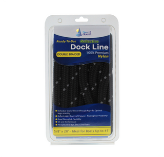 5/8" x 20' Black - (2 Pack) - REFLECTIVE Double Braided Nylon Dock Line - For Boats up to 45' - Long Lasting Mooring Rope - Strong Nylon Dock Ropes for Boats - Marine Grade Sailboat Docking Rope