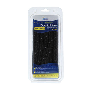 DB-281-2T | 1/2" x 15' Black (2 Pack) REFLECTIVE Double Braided Nylon Dock Line